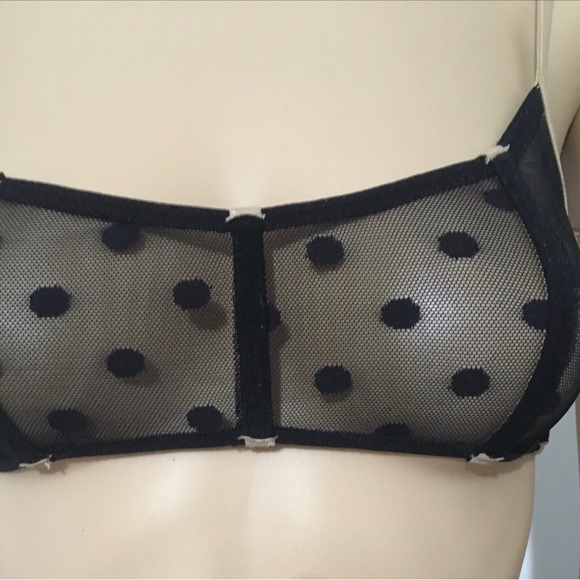 NWTS Love Haus womens black bralette beige & fuchsia straps mesh dot pattern - Picture 8 of 8